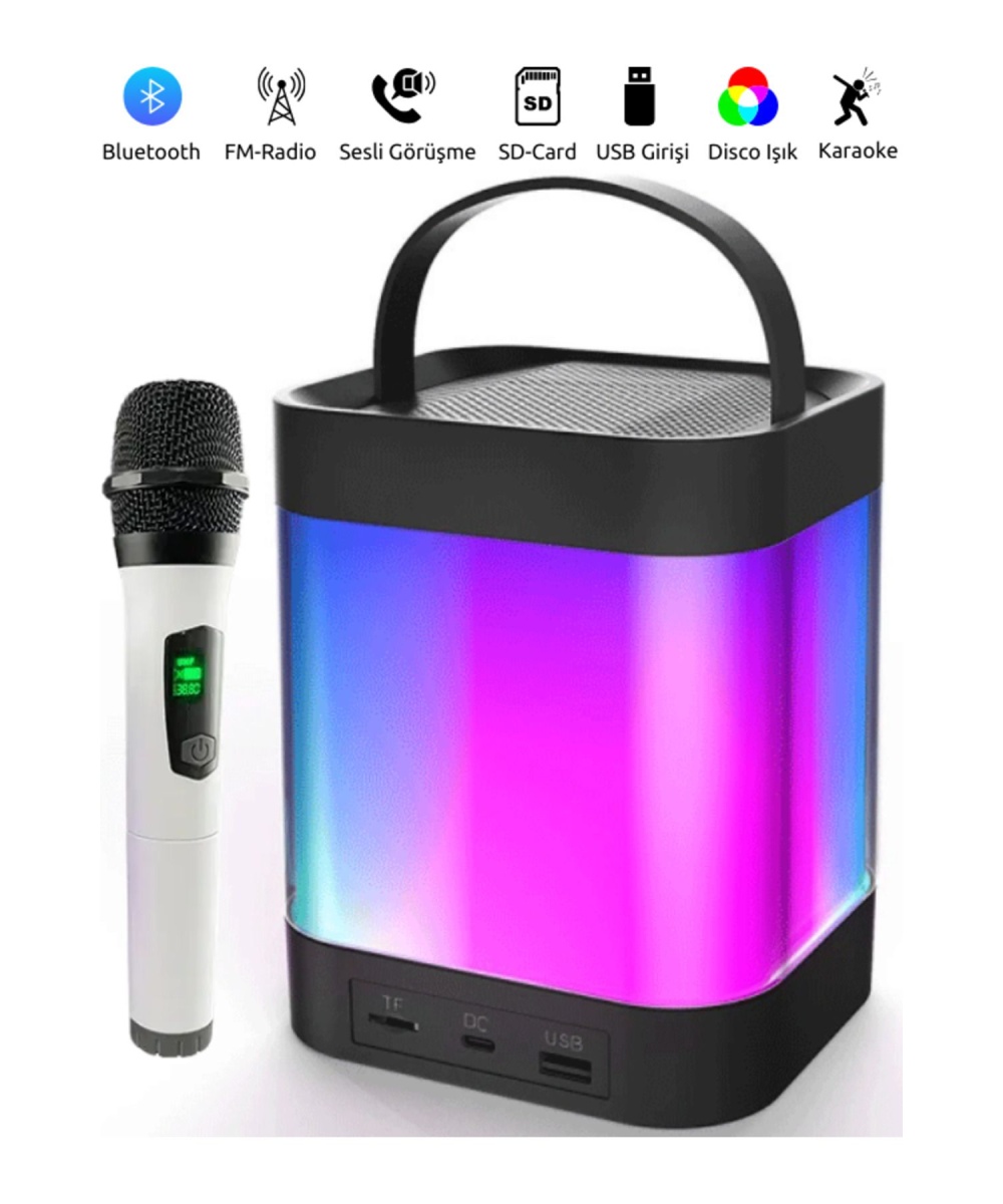 Z9 Speaker Taşınabilir Bluetooth Hoparlör Karaoke Mikrofon Seti SD,USB,Radyo RGB Işıklı Ses Bombası