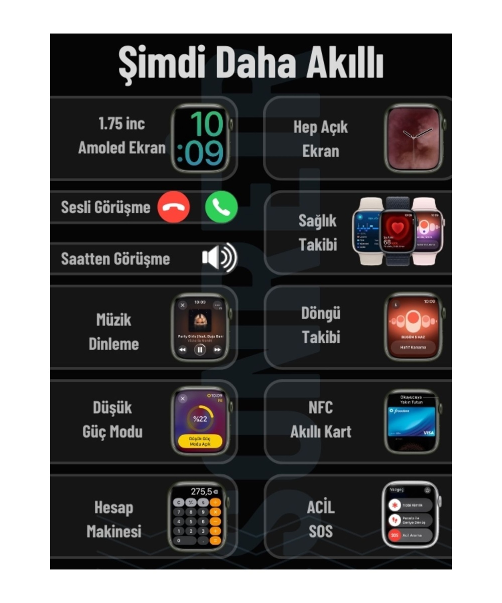Watch 9 HW Mini 2 Uzay Gri  – 41MM Akıllı Saat, Sesli Görüşmeli, Android-iPhone & Huawei Uyumlu 8-10
