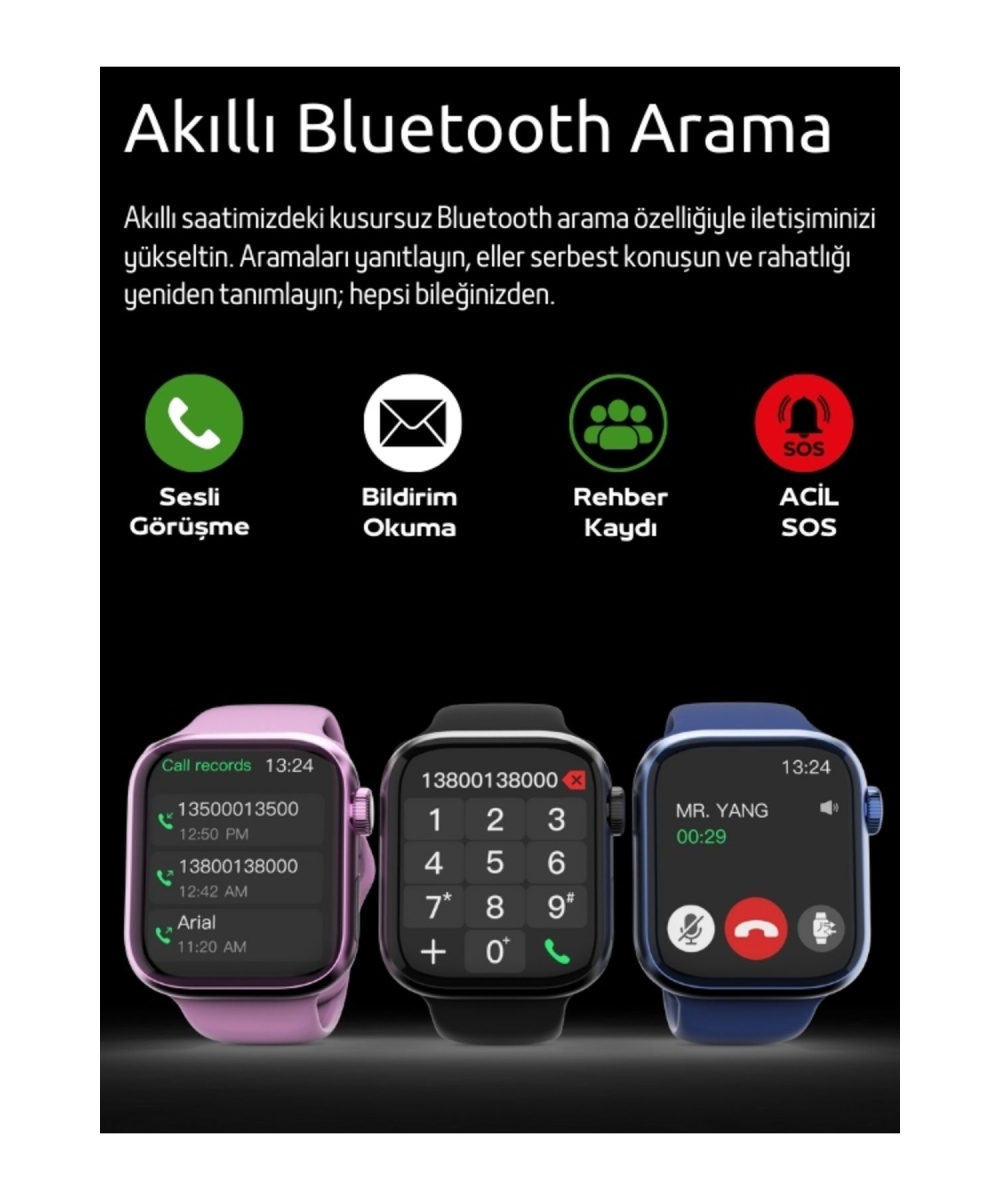 Watch 9 HW Mini 2 Siyah  – 41MM Akıllı Saat, Sesli Görüşmeli, Android-iPhone & Huawei Uyumlu 8-10