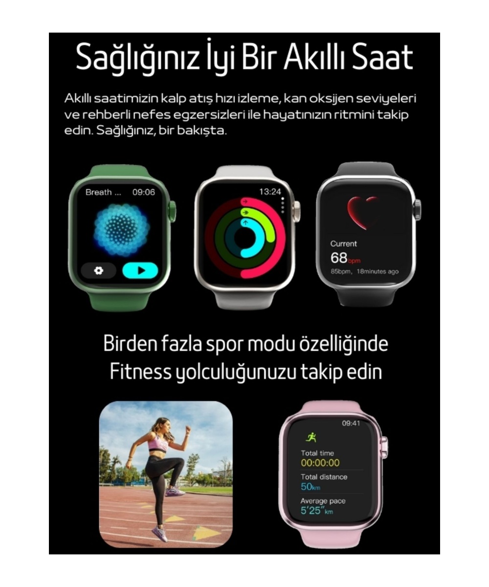 Watch 9 HW Mini 2 Siyah  – 41MM Akıllı Saat, Sesli Görüşmeli, Android-iPhone & Huawei Uyumlu 8-10