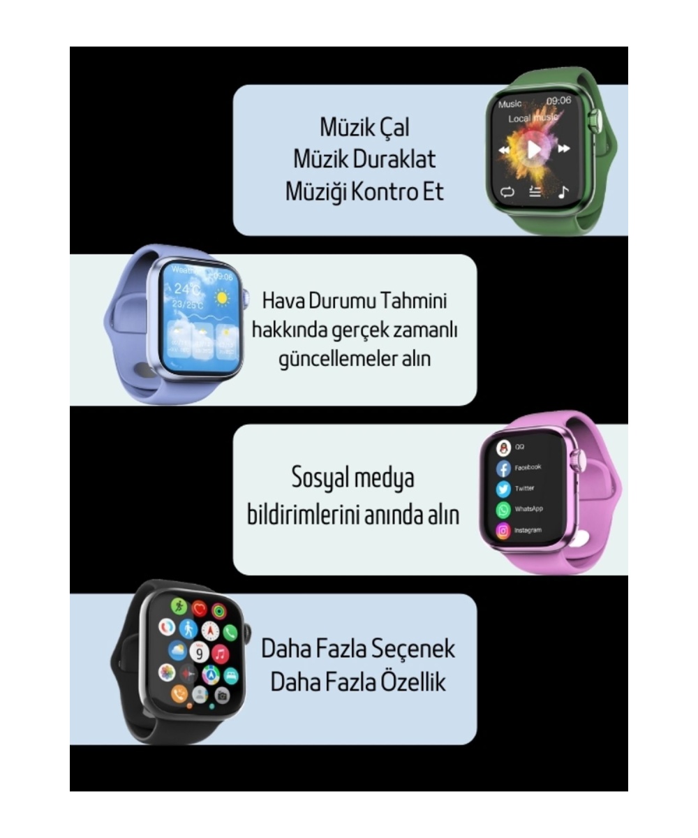 Watch 9 HW Mini 2 Siyah  – 41MM Akıllı Saat, Sesli Görüşmeli, Android-iPhone & Huawei Uyumlu 8-10