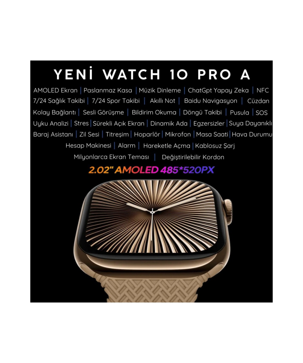 Watch Hk 10 Pro A Uzay Gri 2.02 inc Amoled Ekranlı Akıllı Saat Sesli Görüşme,ChatGPT Huawei iPhone Uyumlu 9-8