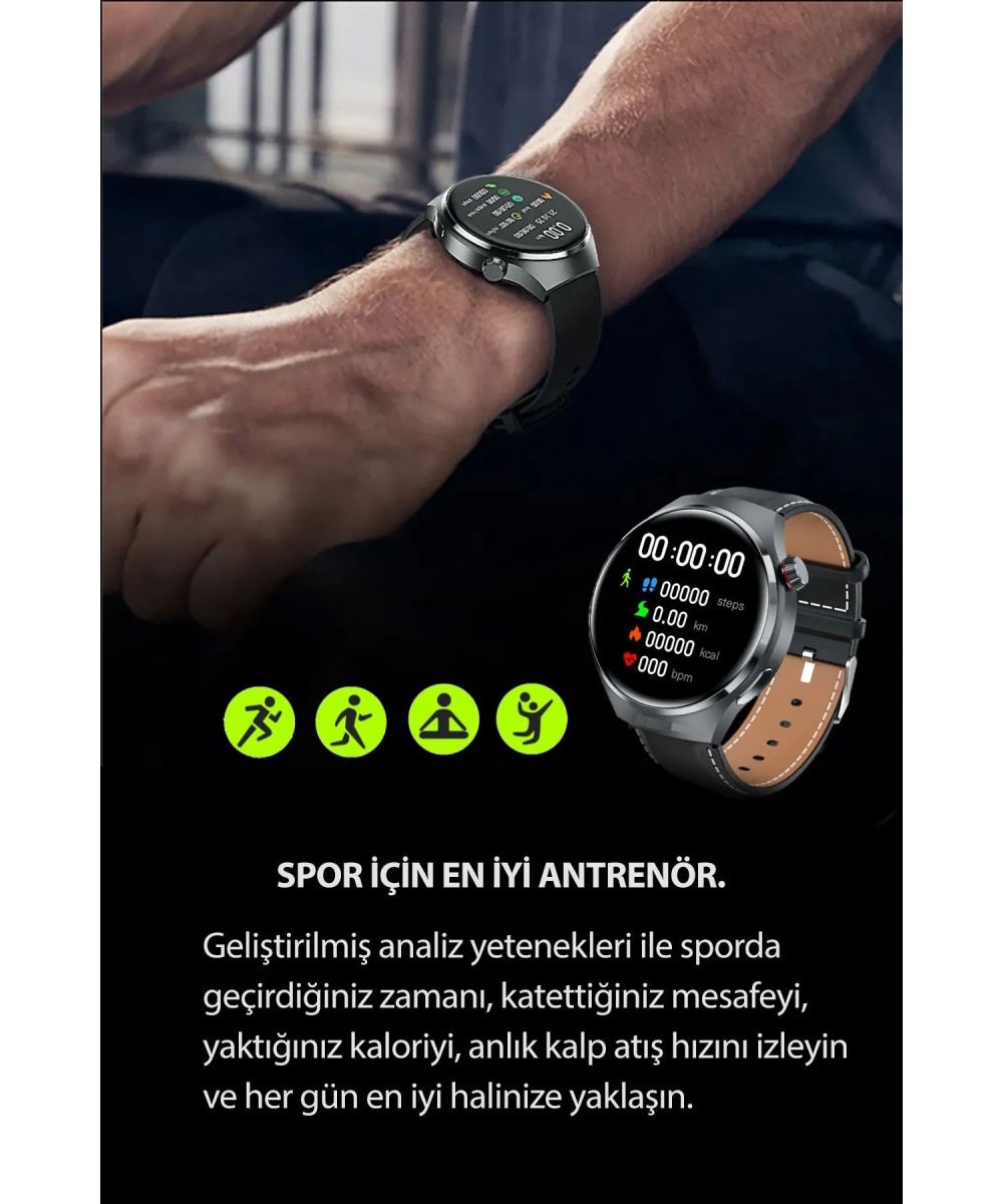 Watch 4 Pro HW16 MAX Siyah 46mm Klasik Erkek Akıllı Saat – AMOLED Ekran Sesli Görüşme iPhone Android -Huawei Uyumlu Howear