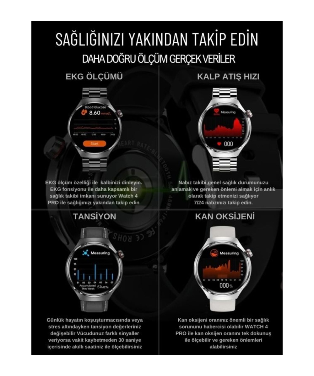 Watch 4 Pro HW16 MAX Siyah 46mm Klasik Erkek Akıllı Saat – AMOLED Ekran Sesli Görüşme iPhone Android -Huawei Uyumlu Howear