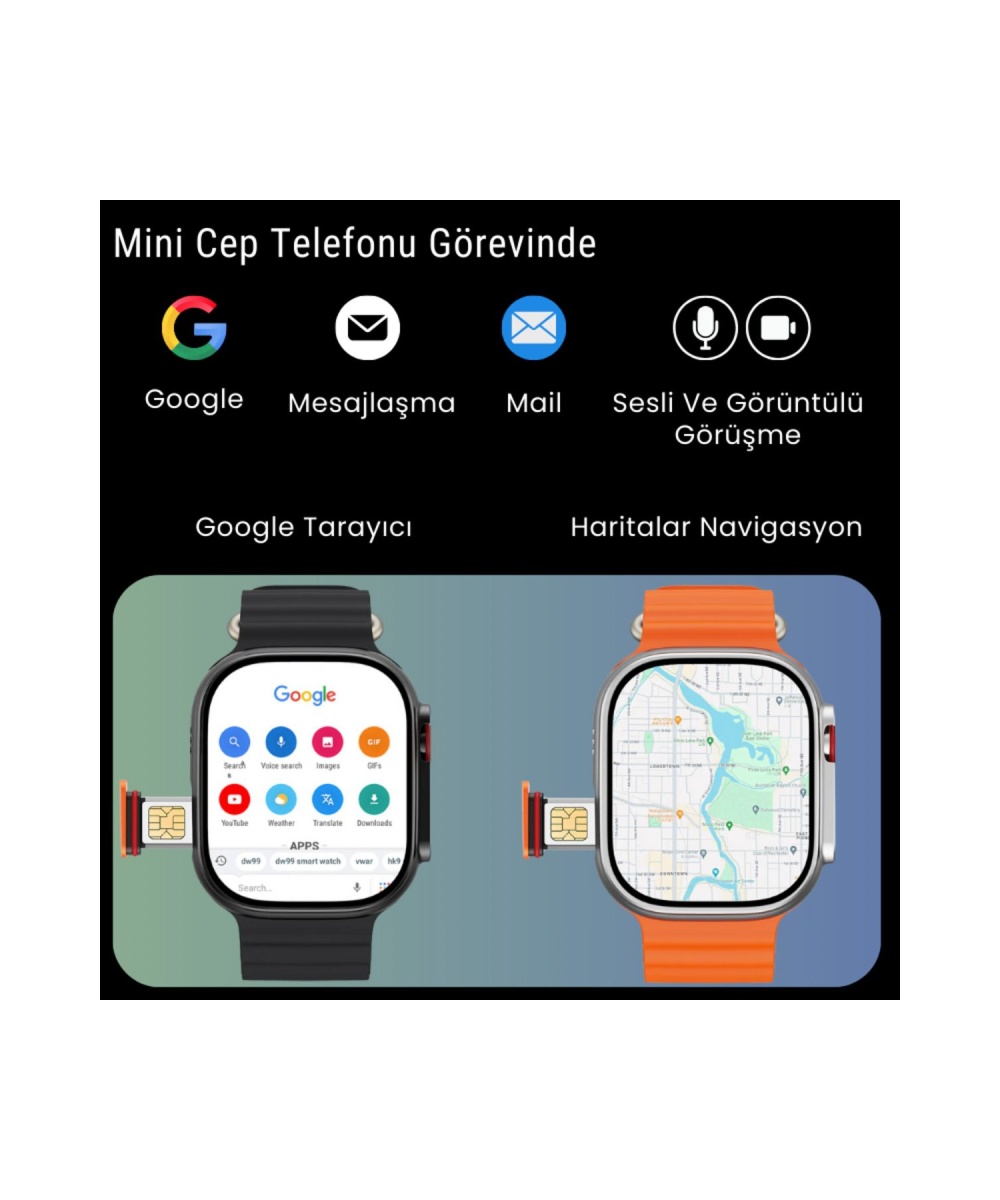 5g Lte Watch Ultra 64gb Hafıza, Kamera Sim Kartlı Akıllı Saat Wifi Çocuk Huawei Iphone Uyumlu 8,9,10