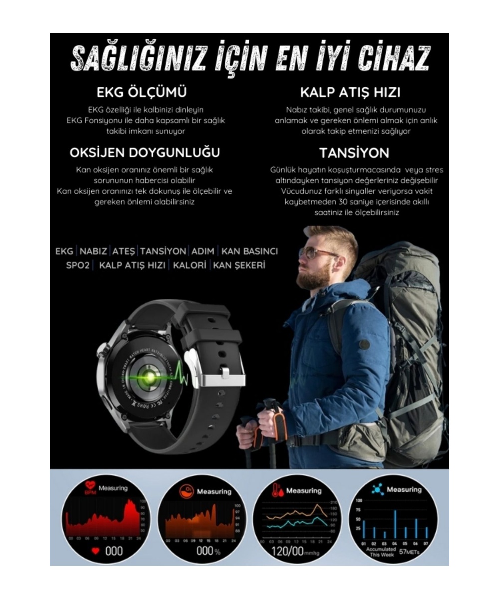 Watch 4 Elite Amoled Ekranlı Bluetooth Sesli Görüşmeli Spor Erkek Akıllı Saat İphone Huawei Uyumlu 8