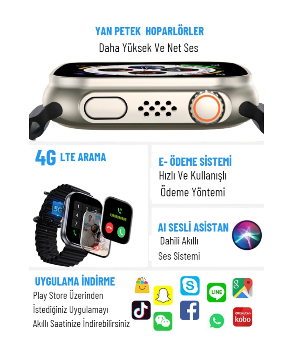 Watch Ultra Kameralı 4g Sim Kartlı 32gb Akıllı Saat Çocuk Wifi Googleplay Iphone Huawei Uyumlu 8-9