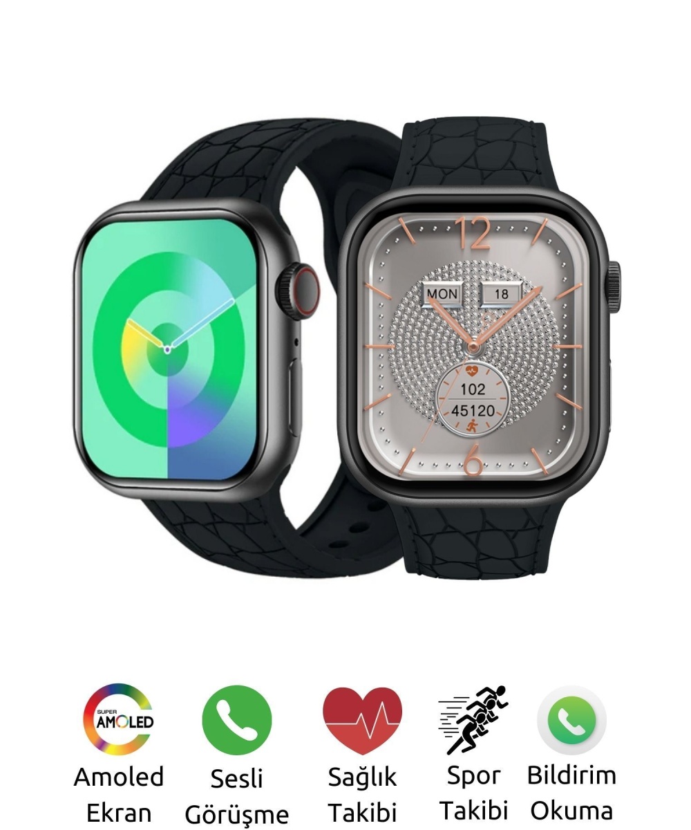 Watch Hk 9 Mini 41mm Mat Siyah Spor Akıllı Saat Amoled Ekran Sesli Görüşmeli Huawei Iphone Uyumlu 8