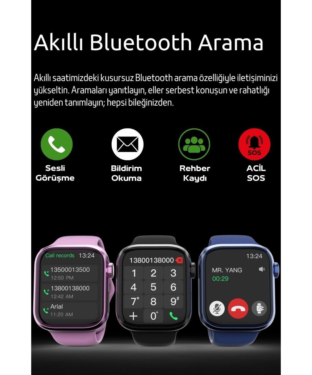 Watch Hk 9 Mini 41mm Mat Siyah Spor Akıllı Saat Amoled Ekran Sesli Görüşmeli Huawei Iphone Uyumlu 8