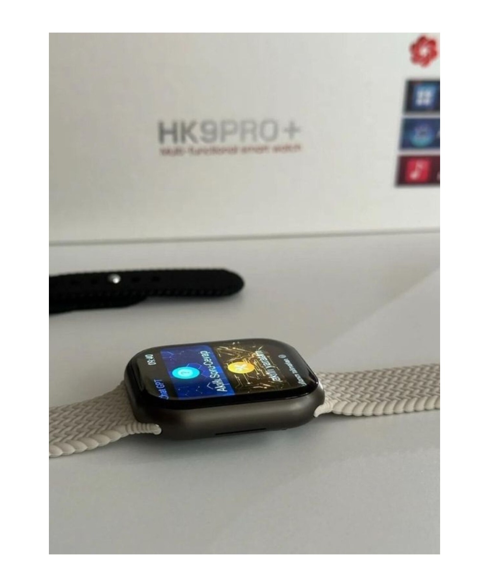 Watch 9 Siyah HK9 Pro Plus Akıllı Saat - AMOLED Ekran, Sesli Görüşme, iPhone & Huawei Uyumlu 8-10
