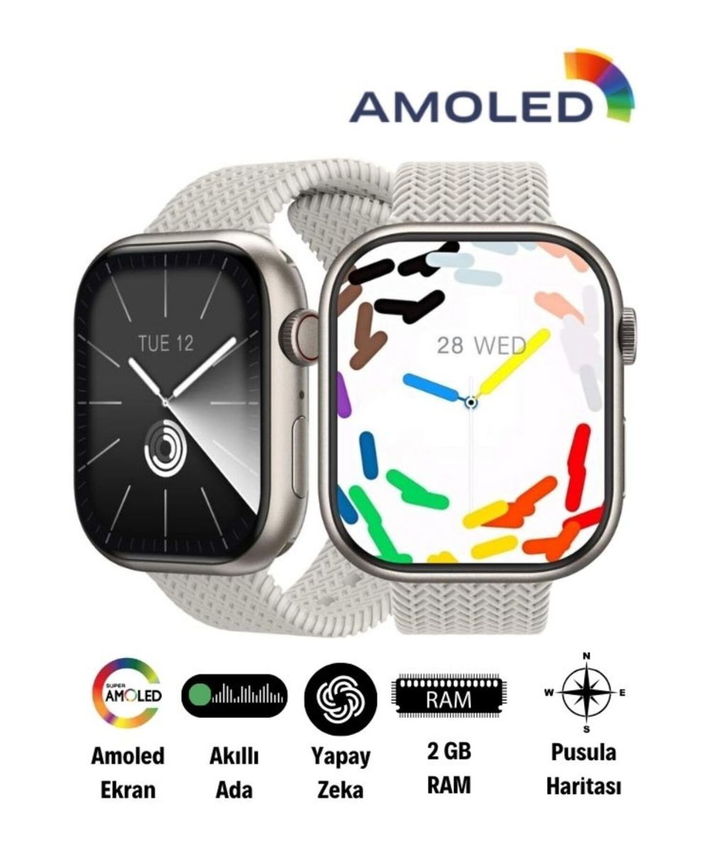Watch 9 Gri HK9 Pro Plus Akıllı Saat - AMOLED Ekran, Sesli Görüşme, iPhone & Huawei Uyumlu 8-10