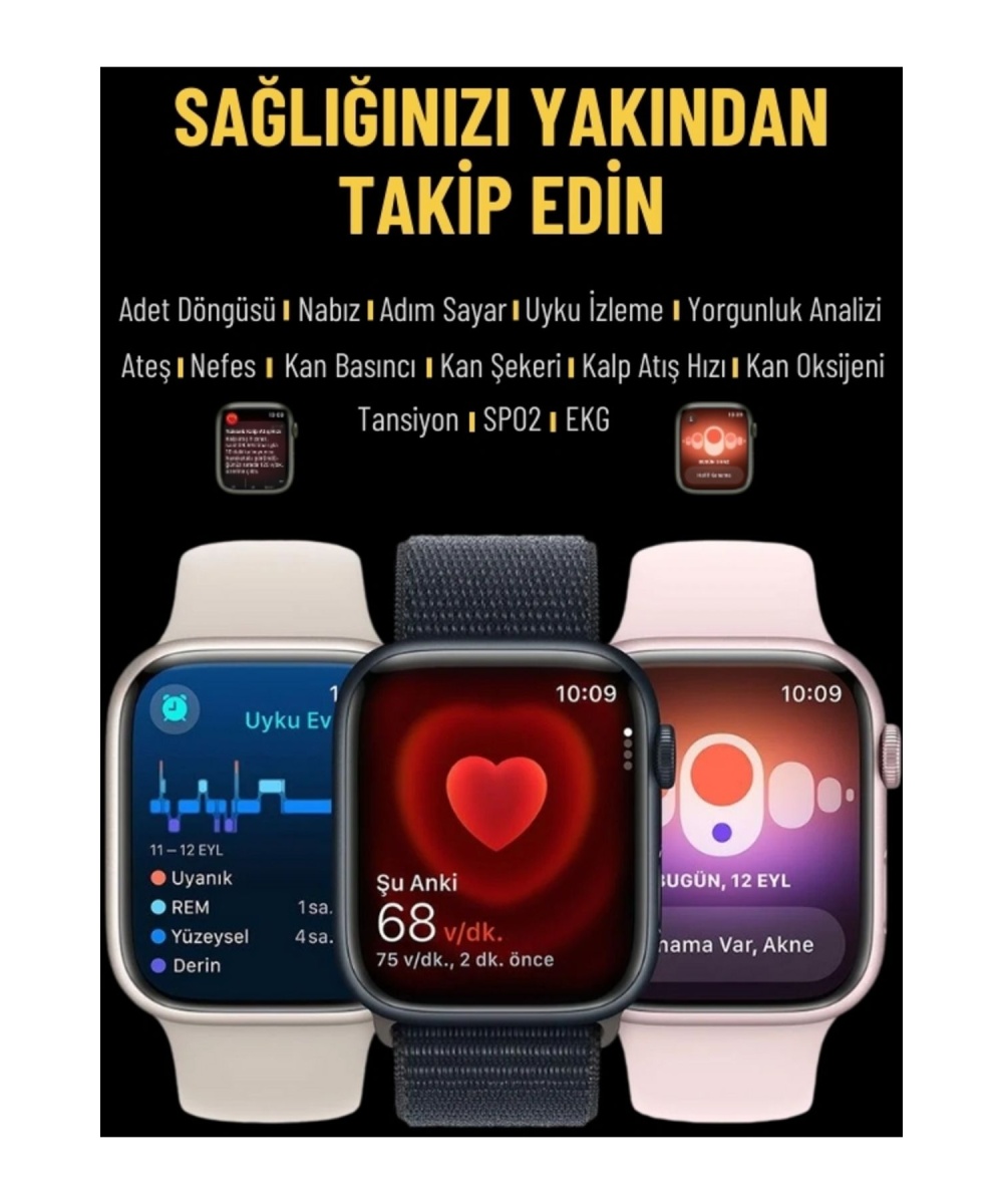 Watch 9 Gri HK9 Pro Plus Akıllı Saat - AMOLED Ekran, Sesli Görüşme, iPhone & Huawei Uyumlu 8-10