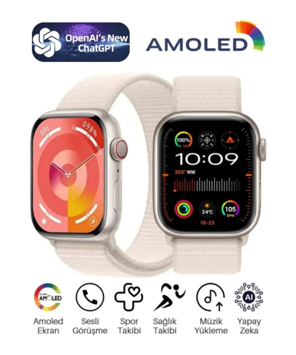 Watch 9 PRO MAX Amoled Ekranlı Sesli Görüşmeli Android Akıllı Saat Spor,EKG,Gps iPhone Huawei Uyumlu