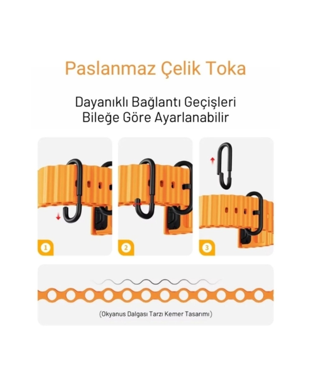 Ocean Loop Turuncu Silikon Kordon 42,44,45,49mm Watch Uyumlu 7,8,9,10,ultra Akıllı Saat Kordon