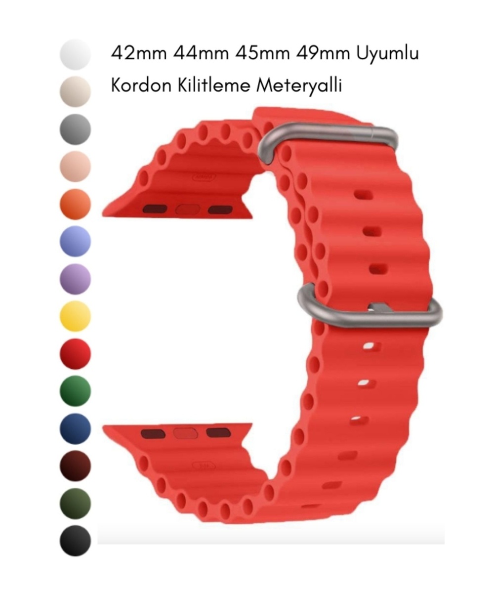 Ocean Loop Kırmızı Silikon Kordon 42,44,45,49mm Apple Watch Uyumlu 7,8,9,10,ultra Akıllı Saat Kordon