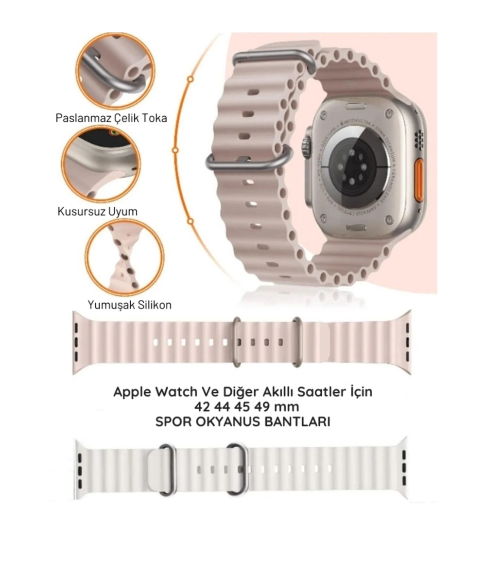 Ocean Loop Kırmızı Silikon Kordon 42,44,45,49mm Apple Watch Uyumlu 7,8,9,10,ultra Akıllı Saat Kordon