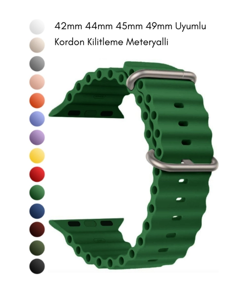 Ocean Loop Yeşil Silikon Kordon 42,44,45,49mm Apple Watch Uyumlu 7,8,9,10,ultra Akıllı Saat Kordonu
