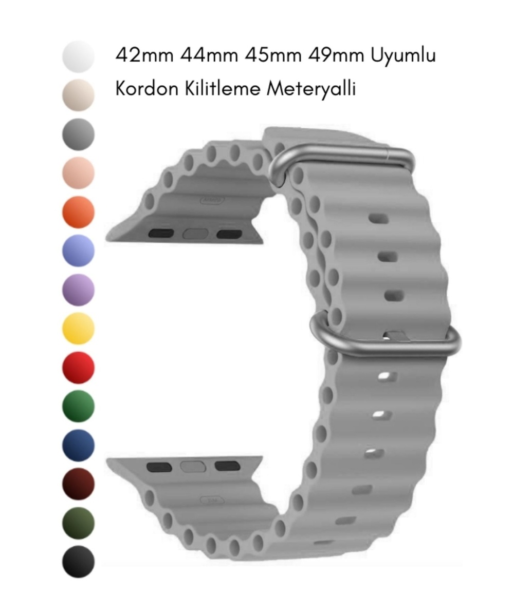Ocean Loop Gri Silikon Kordon 42,44,45,49mm Apple Watch Uyumlu 7,8,9,10,ultra Akıllı Saat Kordonu