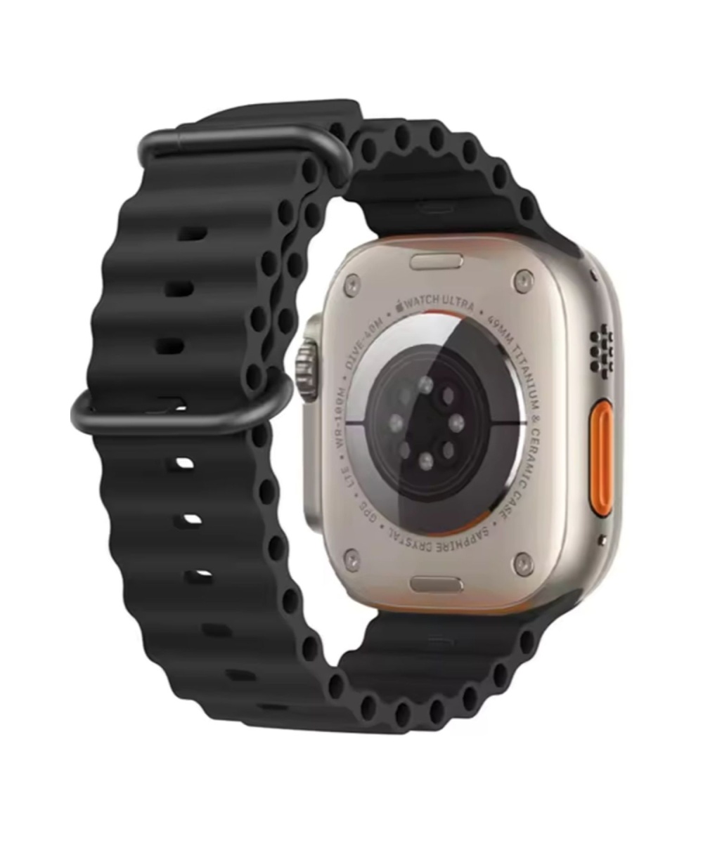 Ocean Loop Siyah Silikon Kordon 42,44,45,49mm Apple Watch Uyumlu 7,8,9,10,ultra Akıllı Saat Kordonu