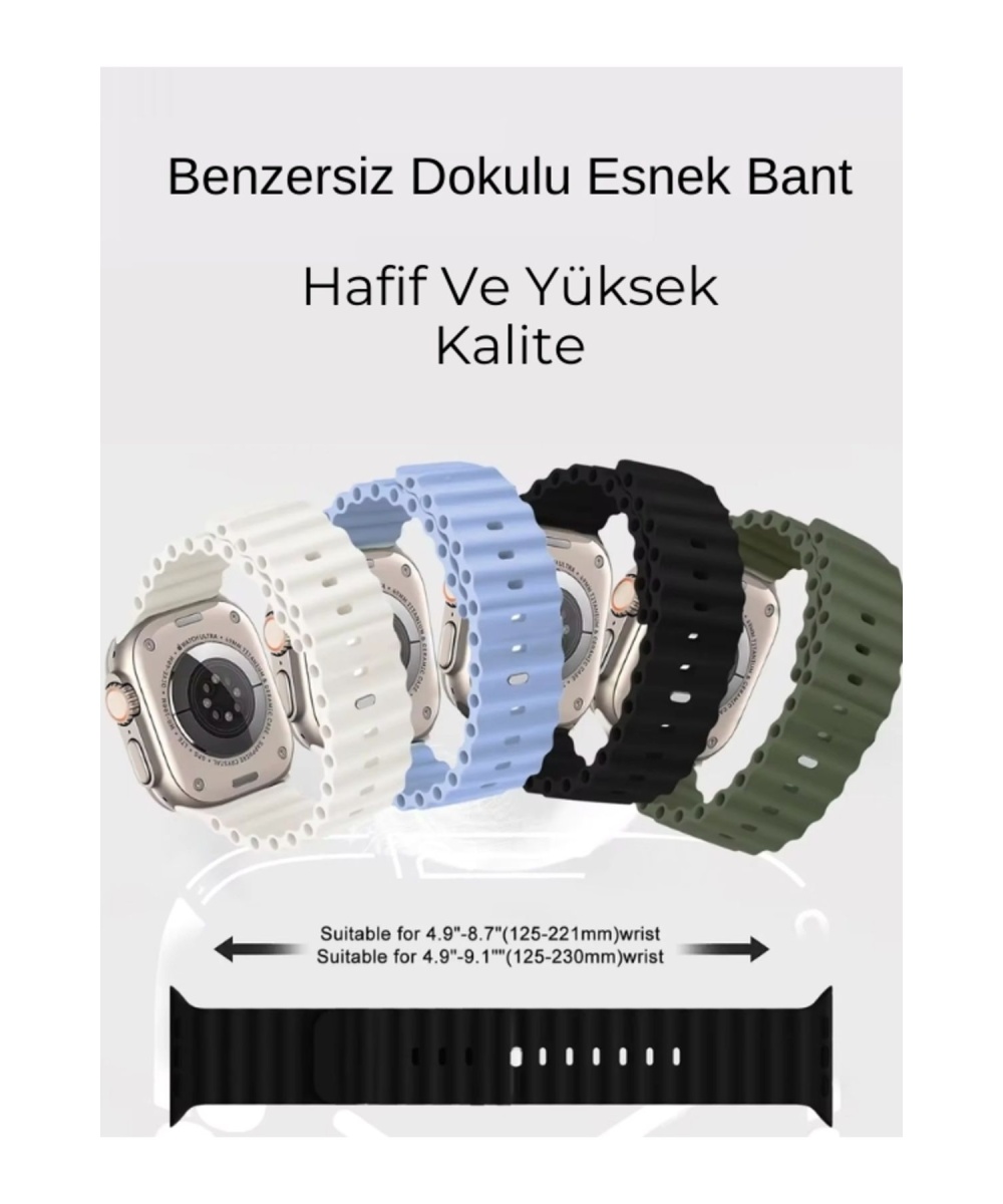 Ocean Loop Siyah Silikon Kordon 42,44,45,49mm Apple Watch Uyumlu 7,8,9,10,ultra Akıllı Saat Kordonu