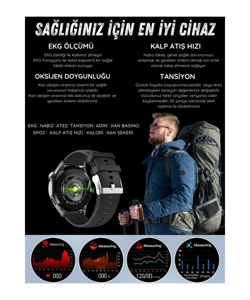 Watch 4 Max Elite Amoled Ekran Bluetooth Sesli Görüşme Spor Erkek Akıllı Saat İphone Huawei Uyumlu 8