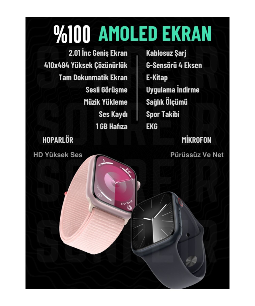 Watch 9 Promax 120hz Amoled Ekran Sesli Arama Yapan Gps,nfc ,ekg Akıllı Saat Iphone Huawei Uyumlu 8