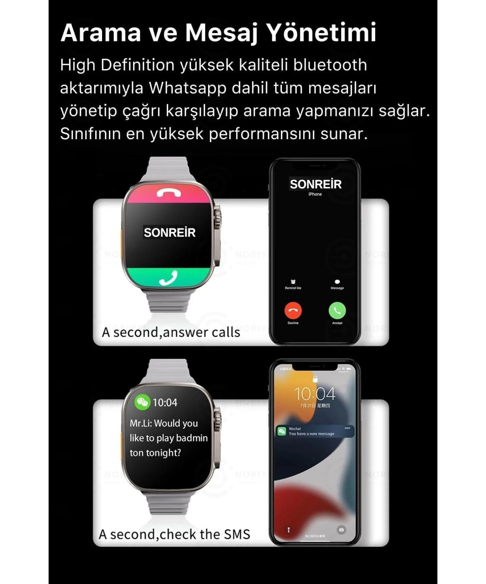 Watch 8 Ultra 7 Kordonlu 49mm Tam Ekran Sesli Arama Akıllı Saat Huawei İphone Xiaomi Samsung Uyumlu