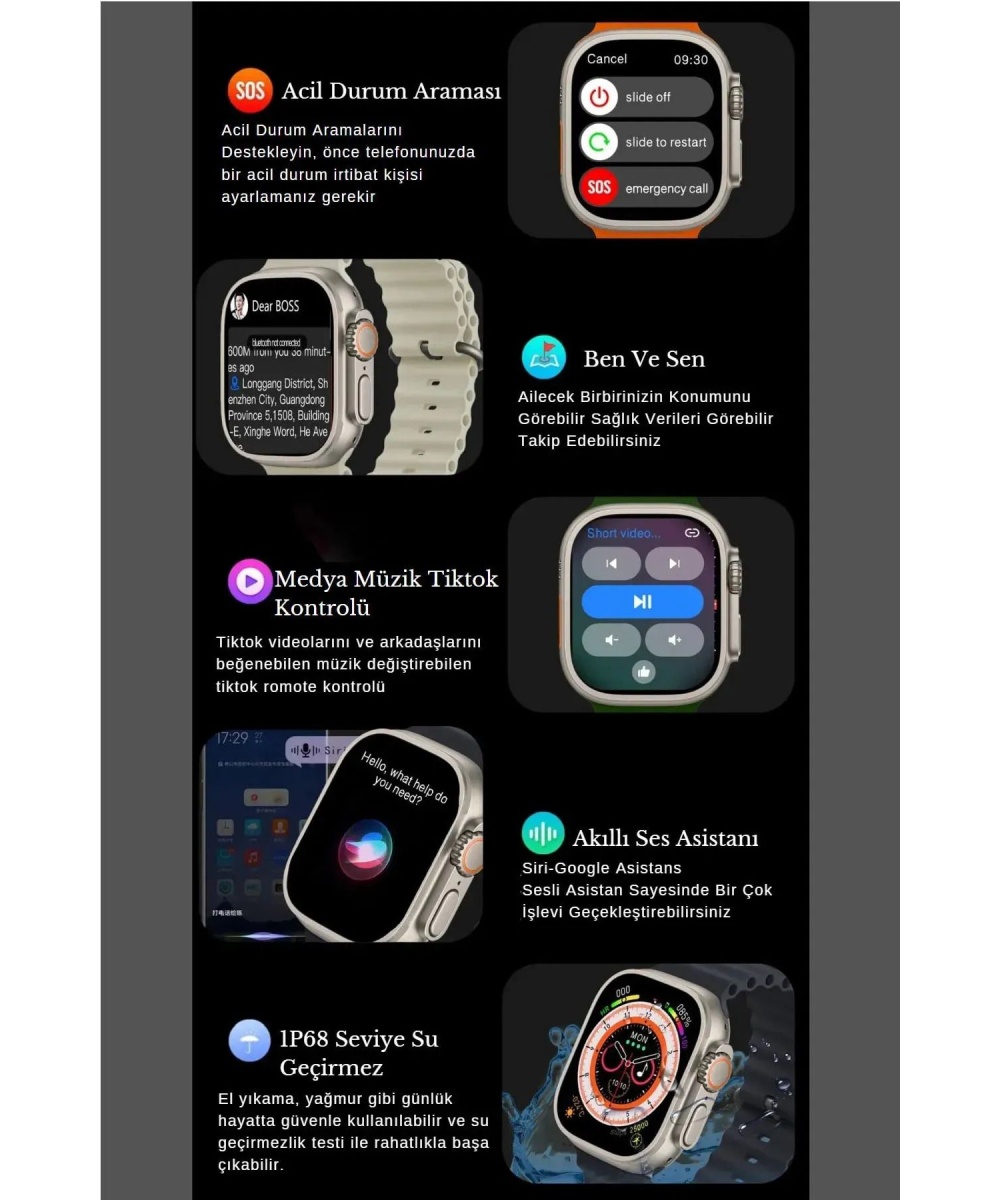 Watch 8 Ultra 7 Kordonlu 49mm Tam Ekran Sesli Arama Akıllı Saat Huawei İphone Xiaomi Samsung Uyumlu