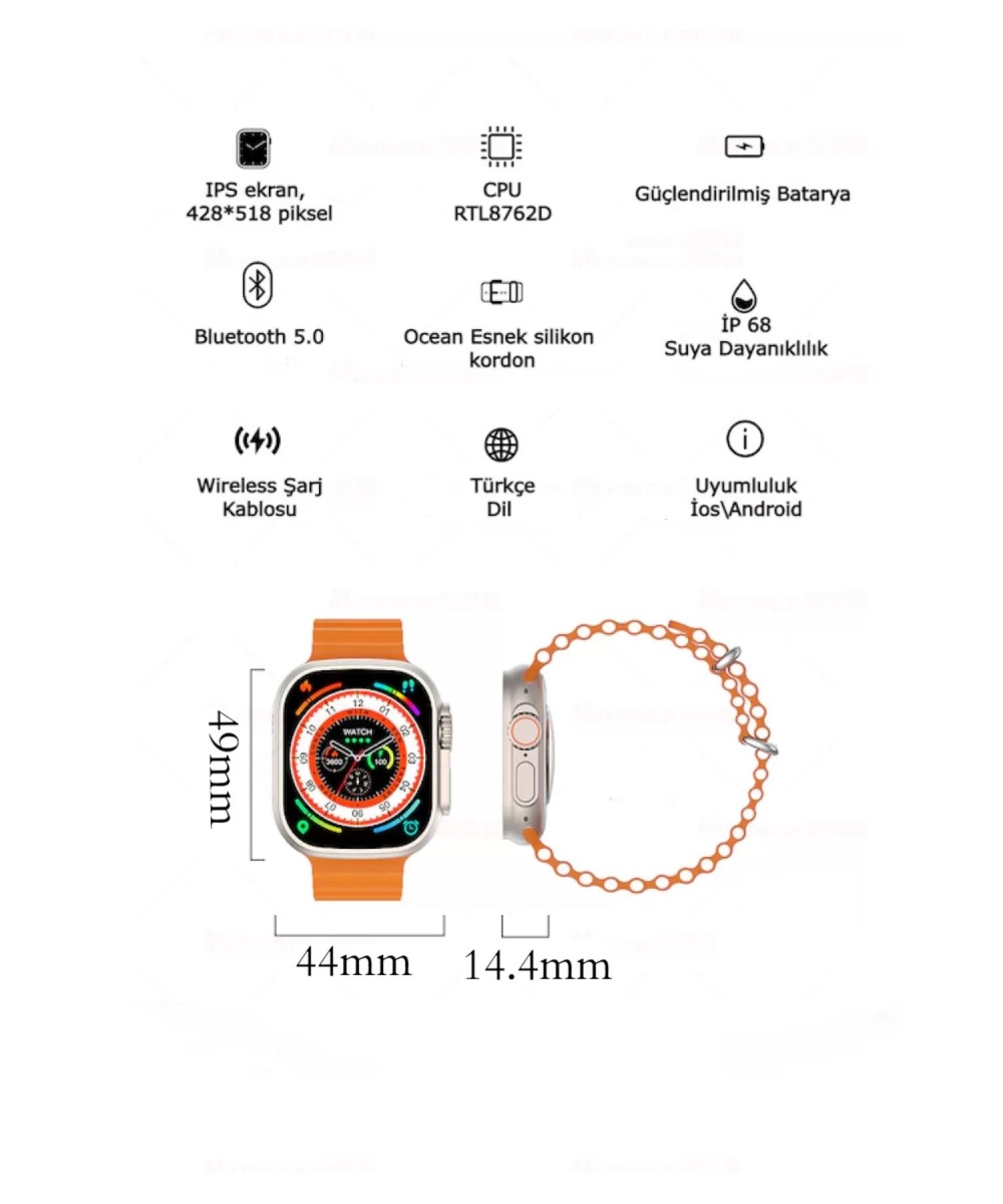 Watch 8 Ultra 7 Kordonlu 49mm Tam Ekran Sesli Arama Akıllı Saat Huawei İphone Xiaomi Samsung Uyumlu