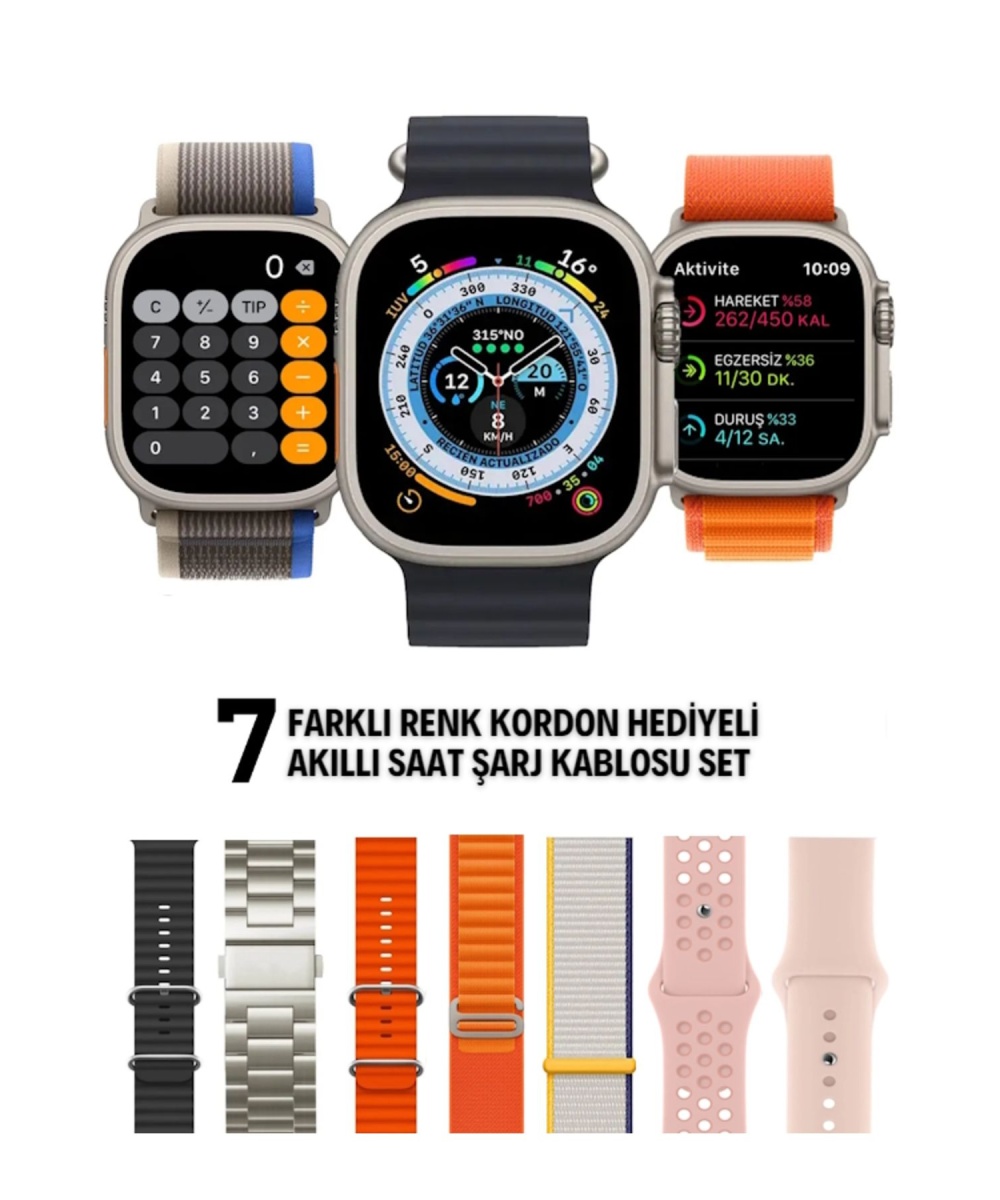 Watch 8 Ultra 7 Kordonlu 49mm Sesli Görüşmeli Akıllı Saat Huawei Iphone Xiaomi Samsung Uyumlu 9