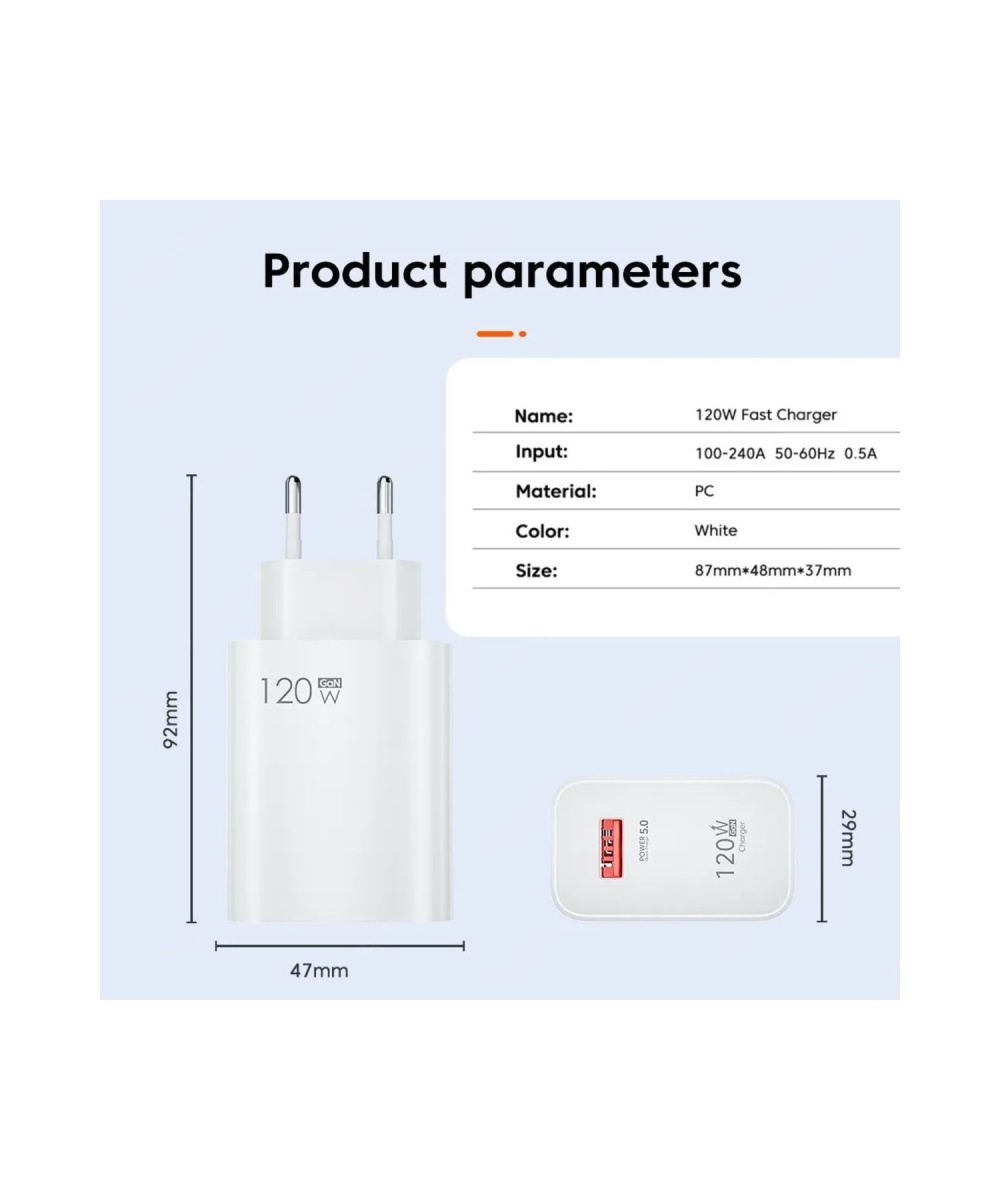 FOX 120W Turbo Type C Qualcomm Telefon Hızlı Şarj Cihazı Aleti 6a Kablo/adaptör Seti Xiaomi Redmi Uyumlu