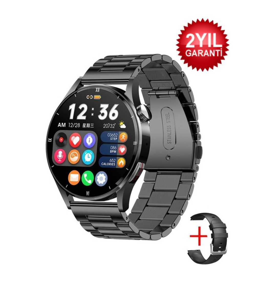 Smart Watch 8 Amoled Yuvarlak Kasa Siyah Akıllı Saat Özellikli Huawei Iphone Samsung Xiaomi Uyumlu