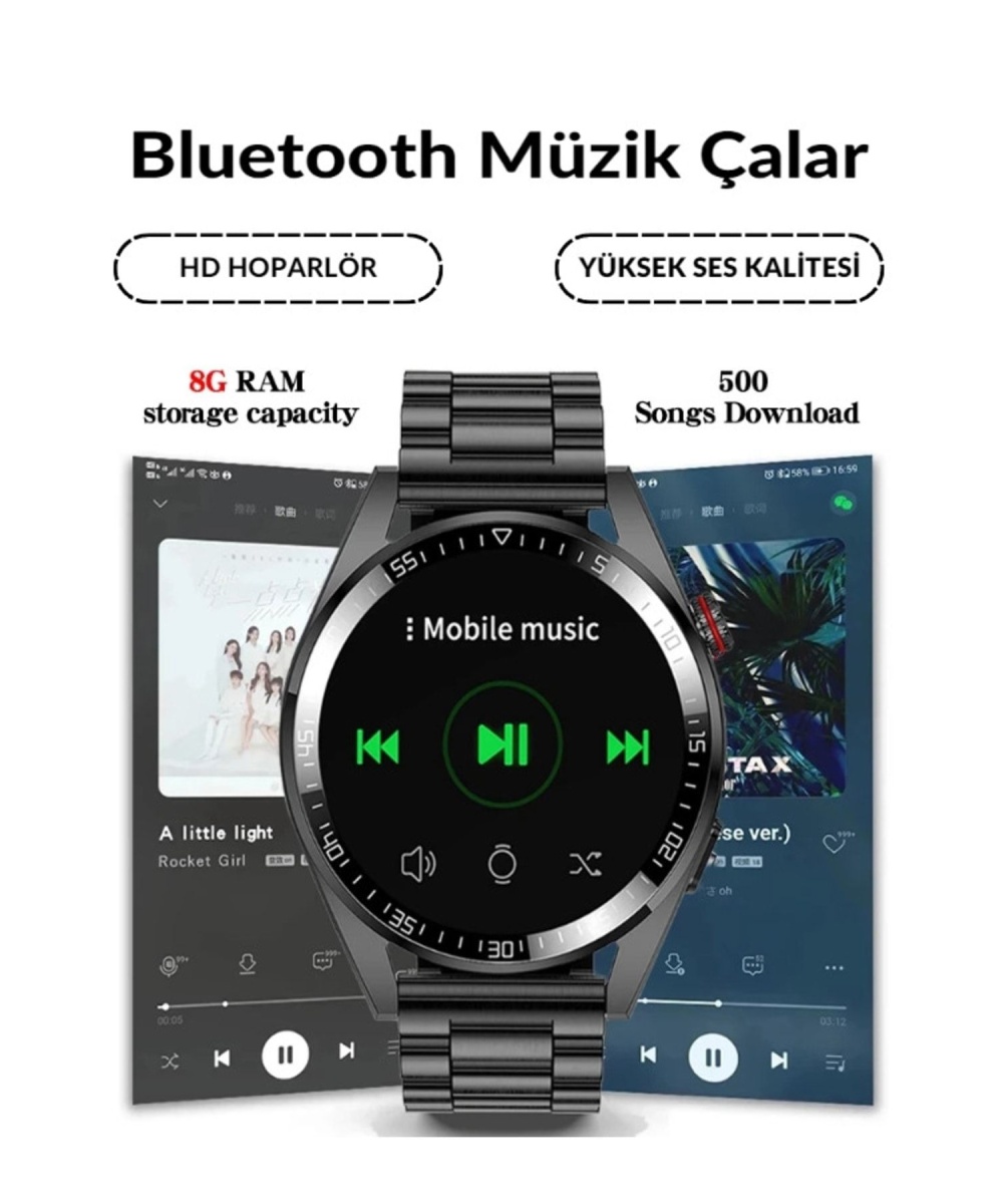 Smart Watch 8 Amoled Yuvarlak Kasa Siyah Akıllı Saat Özellikli Huawei Iphone Samsung Xiaomi Uyumlu