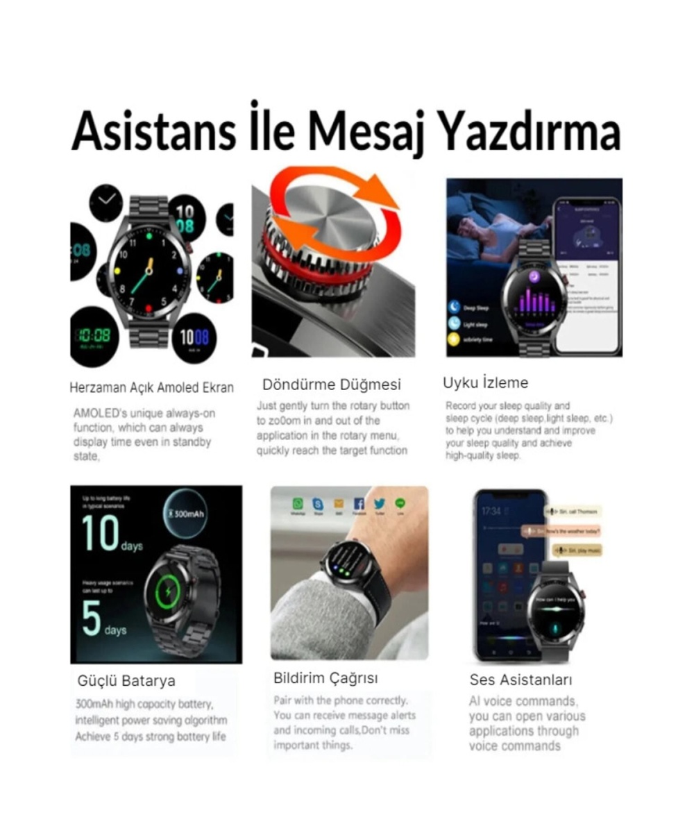 Smart Watch 8 Gps Amoled Ekran Yuvarlak Kasa Erkek Akıllı Saat Huawei Iphone Samsung Xiaomi Uyumlu