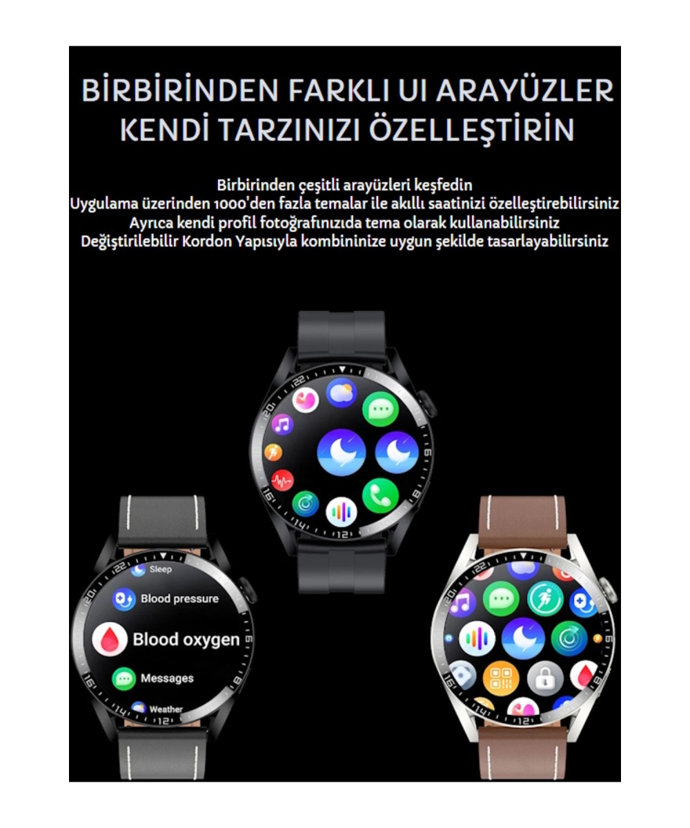 Smartwatch Spor Yuvarlak Kasa Amoled Sesli Görüşmeli Akıllı Saat Huawei Iphone Xiaomi Samsung Uyumlu