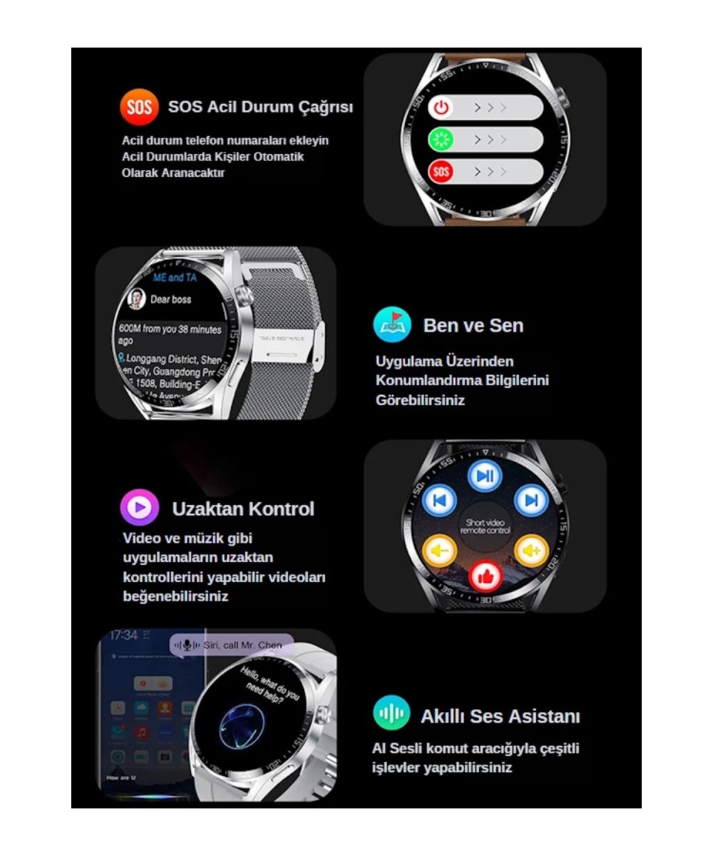 Smartwatch Spor Yuvarlak Kasa Amoled Sesli Görüşmeli Akıllı Saat Huawei Iphone Xiaomi Samsung Uyumlu