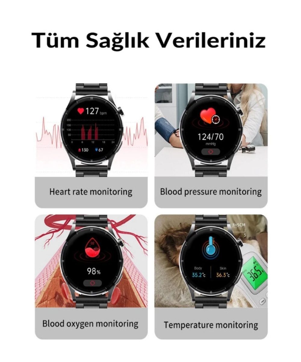 Smartwatch Spor Yuvarlak Kasa Amoled Sesli Görüşmeli Akıllı Saat Huawei Iphone Xiaomi Samsung Uyumlu