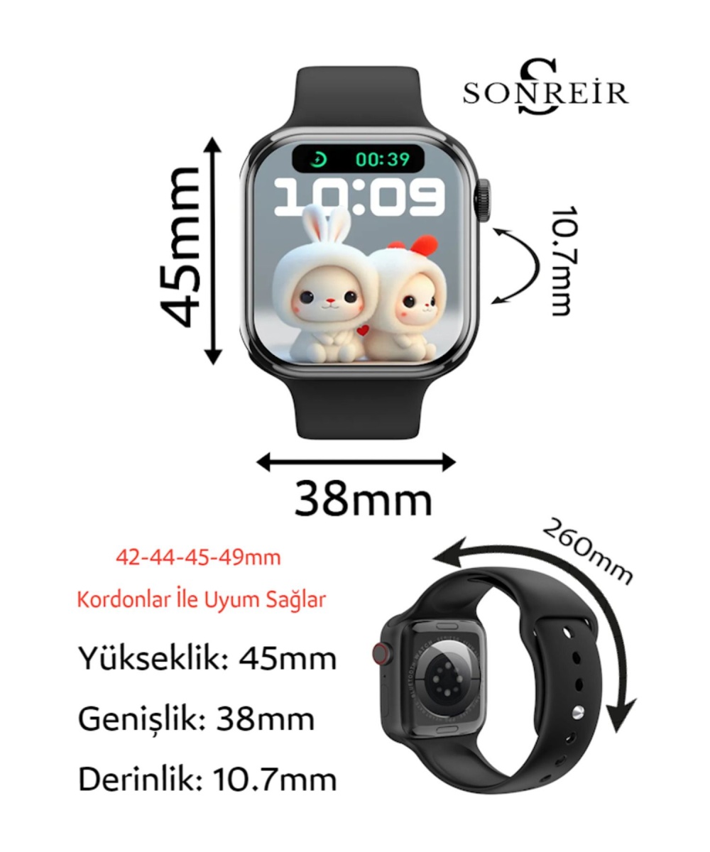 Watch 8 Gold 2.0 Inç Amoled Ekran Spor 2 Kordonlu Krem-bej Akıllı Saat Iphone Huawei Xiaomi Uyumlu 9