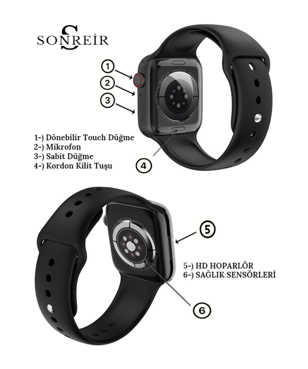 Watch 8 Gold 2.0 Inç Amoled Ekran Spor 2 Kordonlu Krem-bej Akıllı Saat Iphone Huawei Xiaomi Uyumlu 9