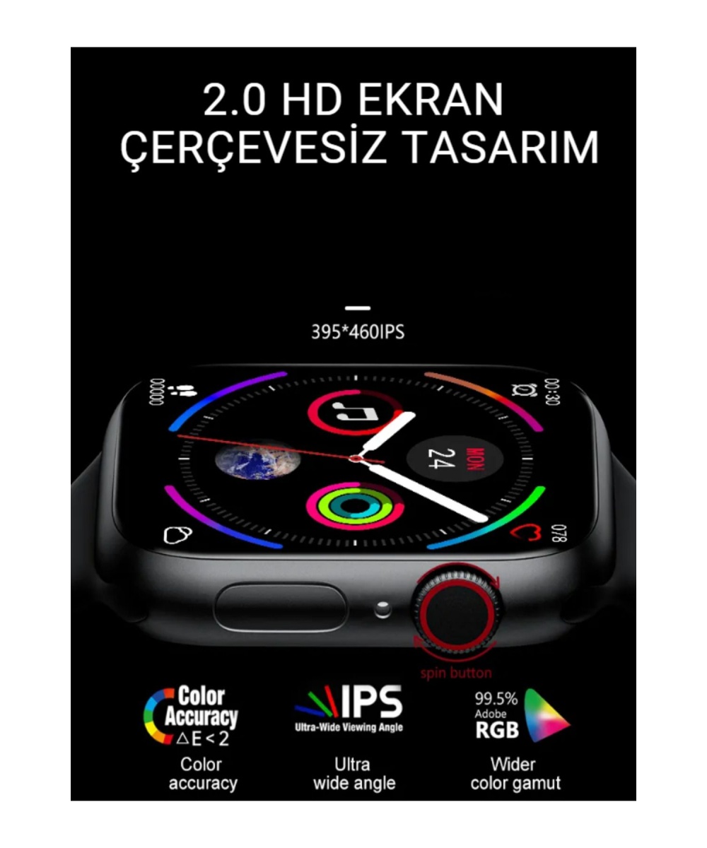 Watch 8 Gold 2.0 Inç Amoled Ekran Spor 2 Kordonlu Krem-bej Akıllı Saat Iphone Huawei Xiaomi Uyumlu 9