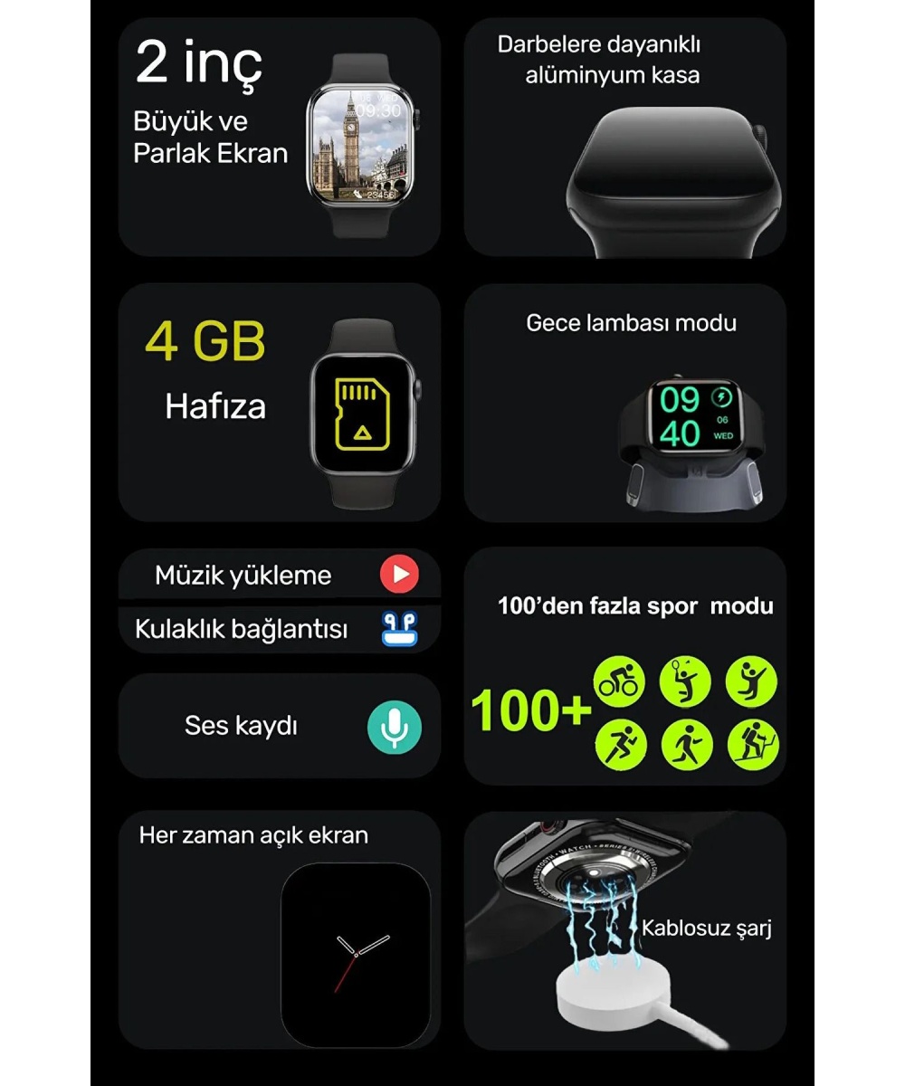 Watch 9 Promax Akıllı Saat Konuşma Özellikli 4 Gb Hafıza 100 Spor Modu Iphone Huawei Uyumlu 8