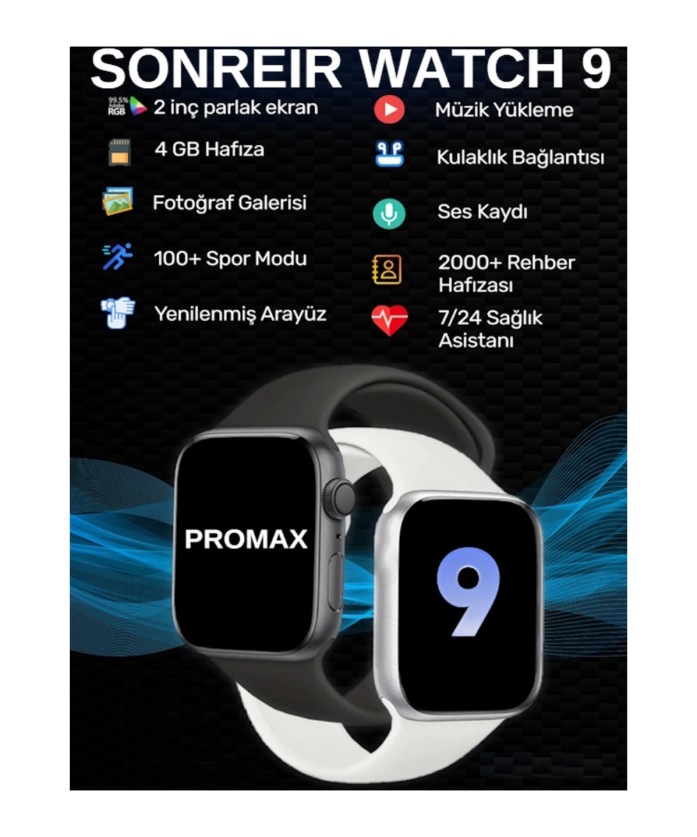 Watch 9 Promax Akıllı Saat 4Gb AMOLED Tam Dokunmatik Sesli Görüşmeli İphone Huawei Uyumlu