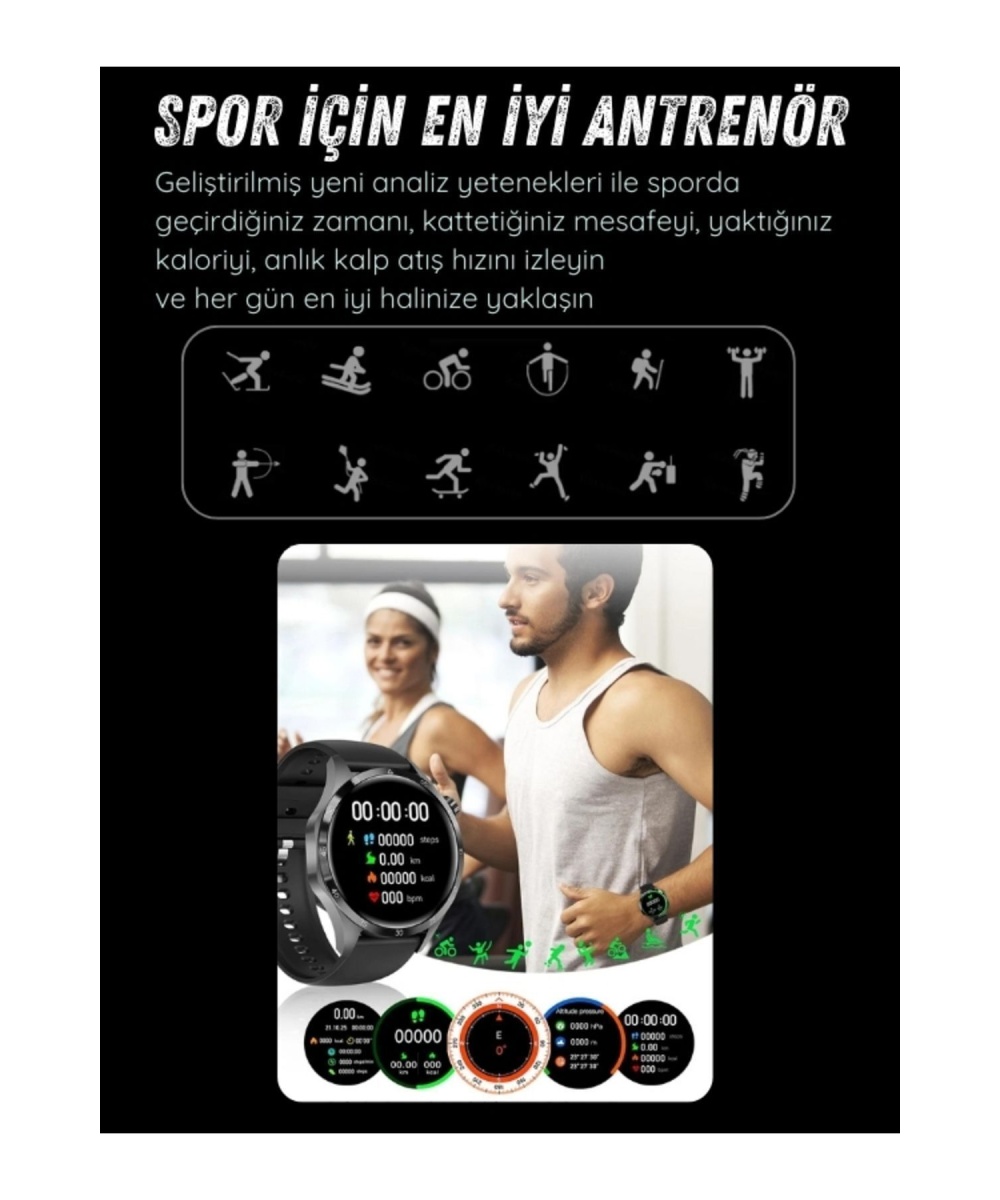 GT4 Max Siyah 46mm Akıllı Saat – Sesli Görüşmeli, NFC & GPS Destekli, Android & Huawei iPhone Uyumlu Watch 8-9-10