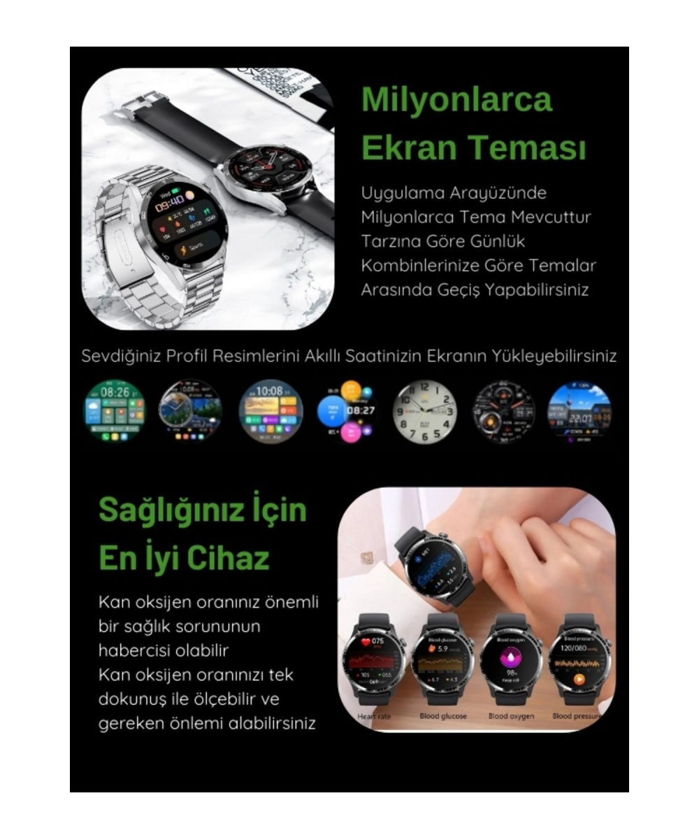 Yeni Watch Spor Erkek Amoled Ekran Akıllı Saat Arama Yapan,nfc,gps,sağlık Iphone Huawei Uyumlu 8-9
