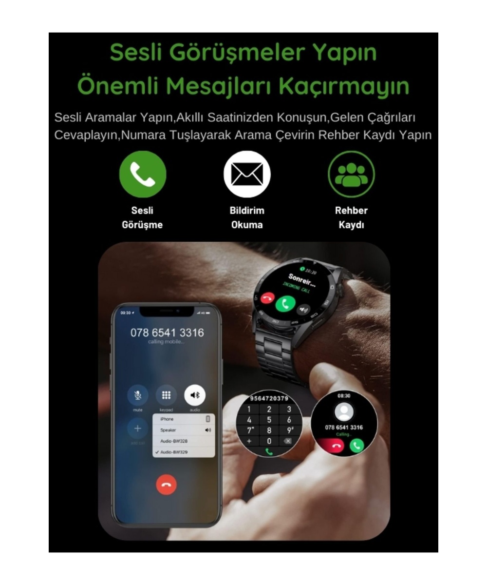 Spor Yeni Watch Amoled Ekran Erkek Akıllı Saat Arama Yapan,Spor Takibi,Sağlık İphone Huawei Uyumlu 8