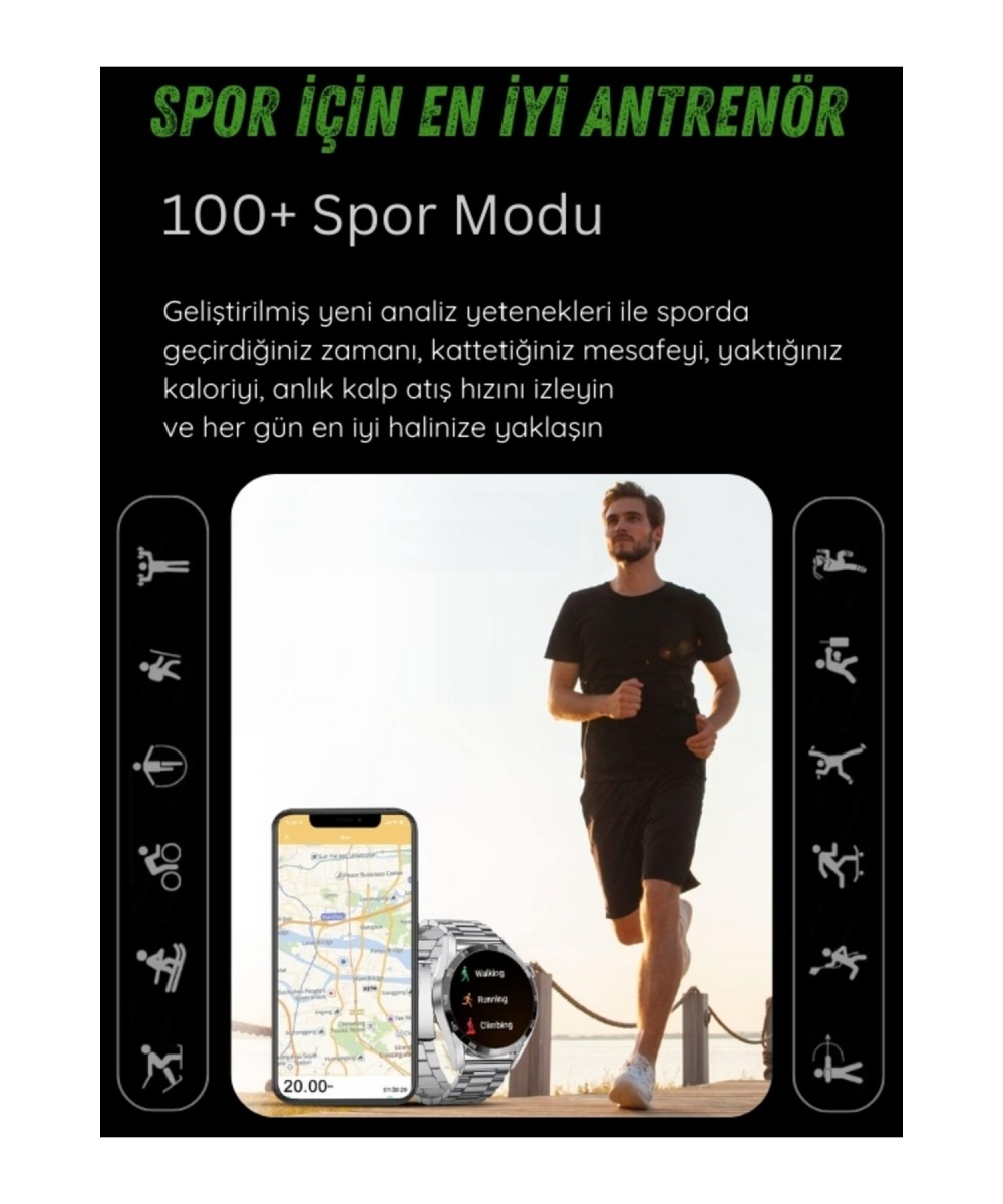 Spor Yeni Watch Amoled Ekran Erkek Akıllı Saat Arama Yapan,Spor Takibi,Sağlık İphone Huawei Uyumlu 8