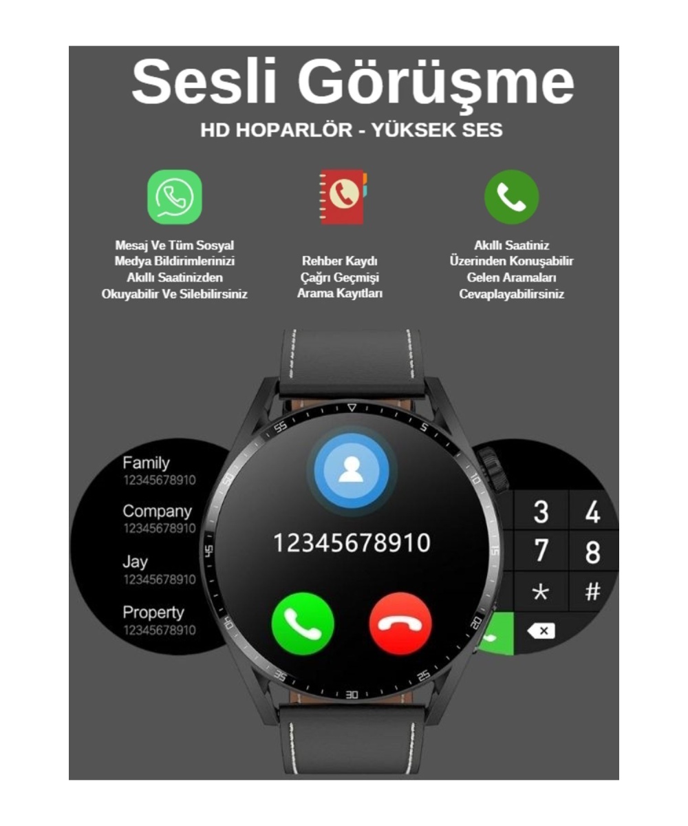 Yeni Spor Watch Gümüş Klasik Erkek Akıllı Saat Arama Yapan Nfc Android&ios Iphone Huawei Uyumlu 8