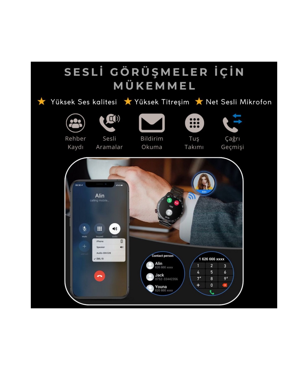 Yeni Spor Watch Klasik Erkek Akıllı Saat Amoled Ekran Sesli Görüşmeli Iphone Huawei Uyumlu 8,9,10