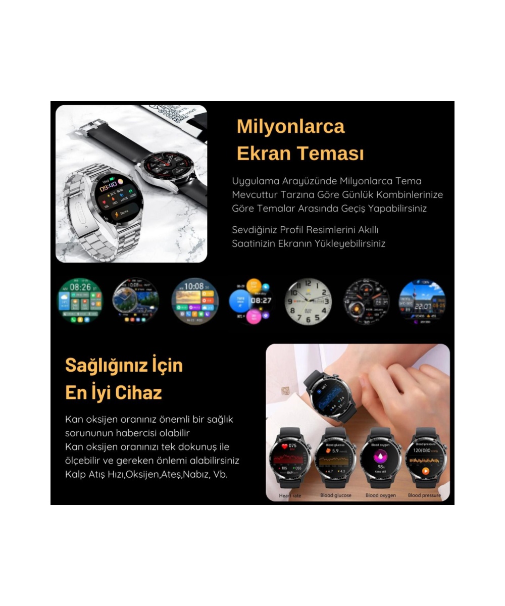 Yeni Spor Watch Klasik Erkek Akıllı Saat Amoled Ekran Sesli Görüşmeli Iphone Huawei Uyumlu 8,9,10