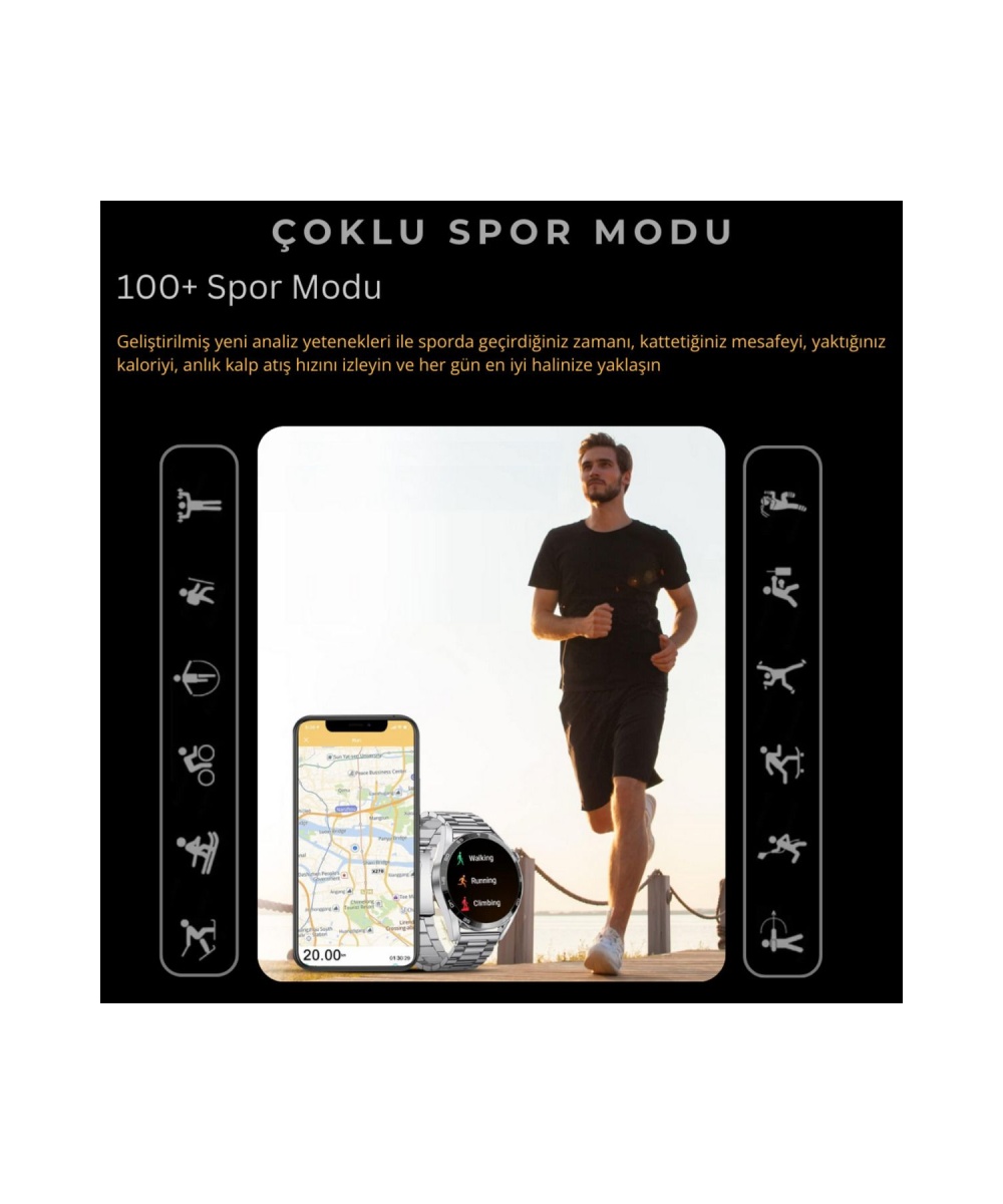 Yeni Spor Watch Klasik Erkek Akıllı Saat Amoled Ekran Sesli Görüşmeli Iphone Huawei Uyumlu 8,9,10